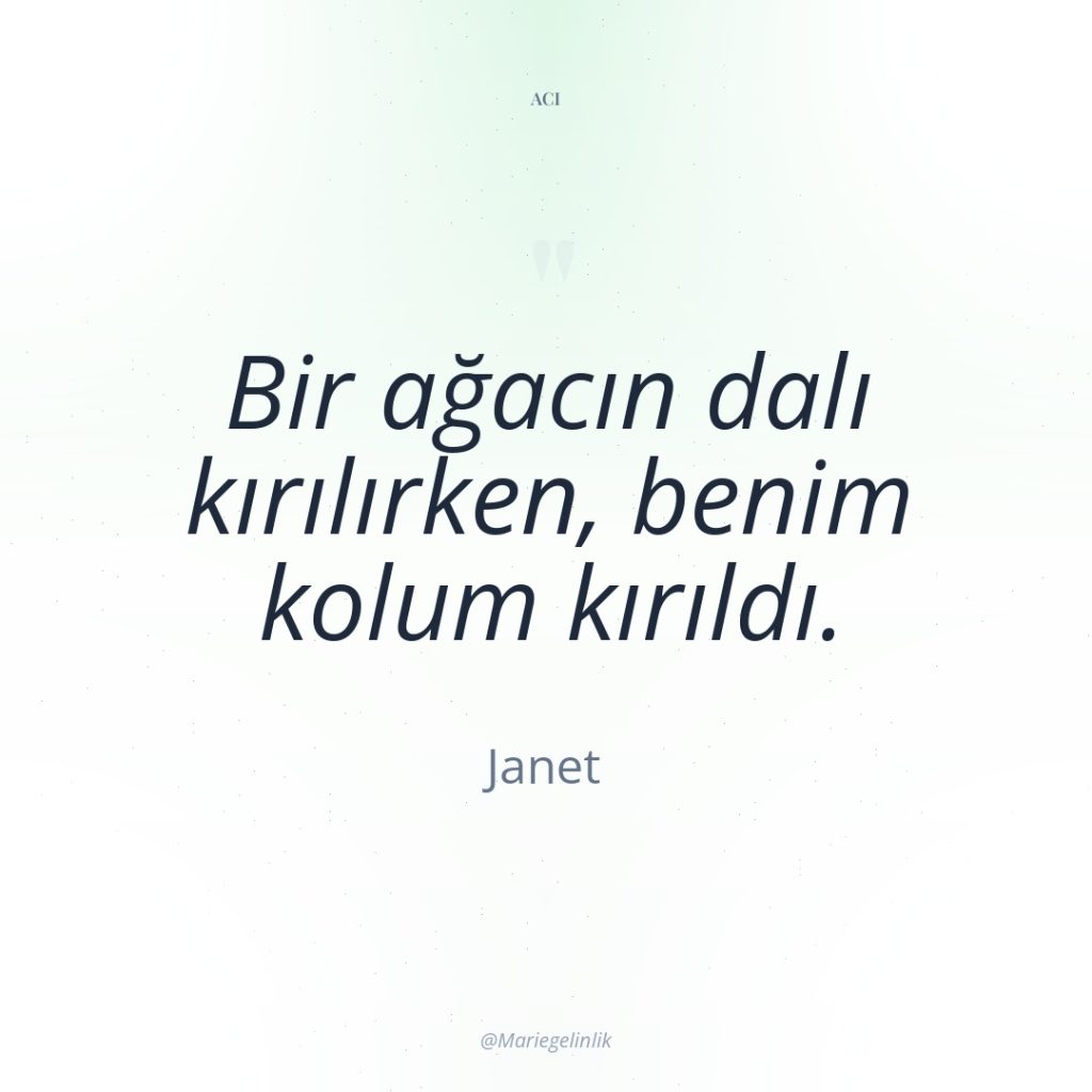 Bir ağacın dalı kırılırken, benim kolum kırıldı.