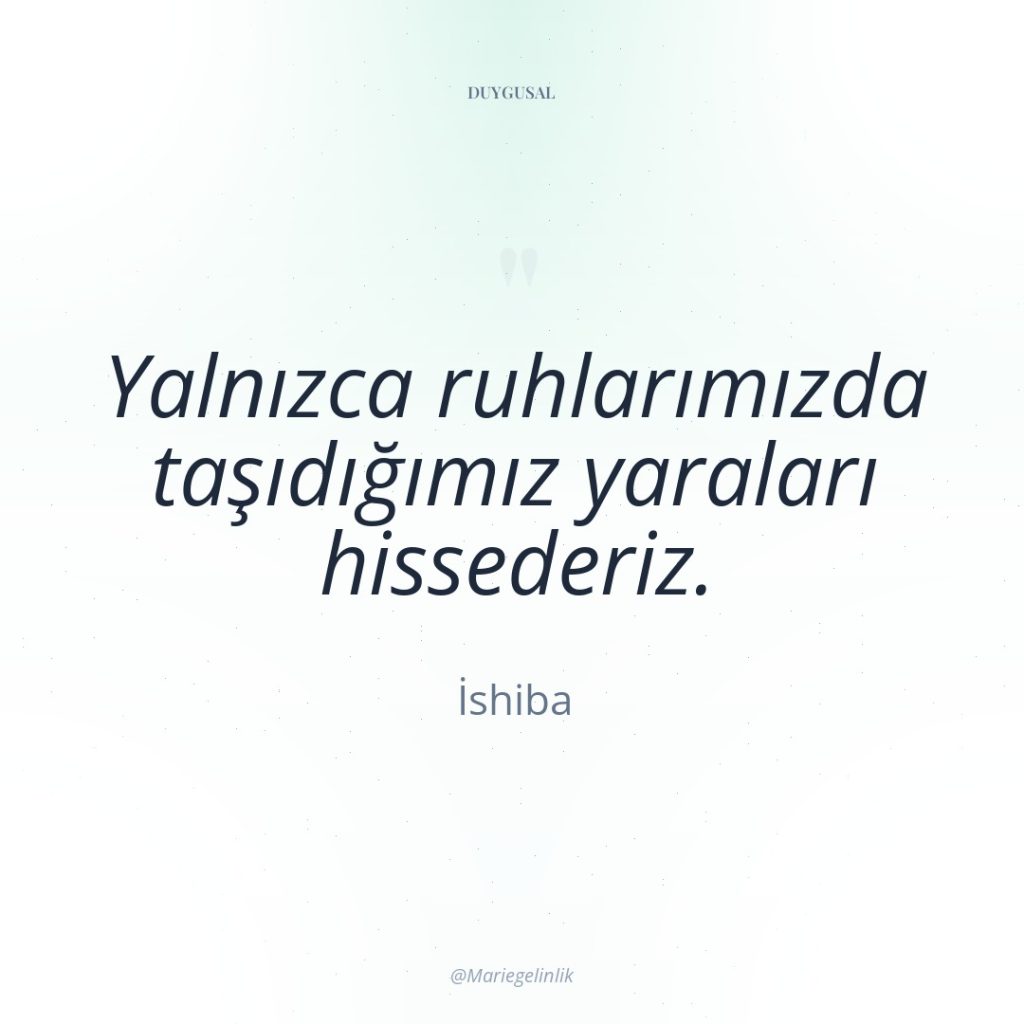 Yalnızca ruhlarımızda taşıdığımız yaraları hissederiz.