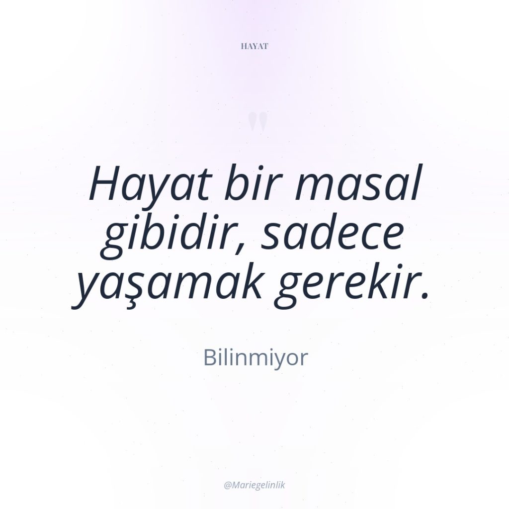 Hayat bir masal gibidir, sadece yaşamak gerekir.