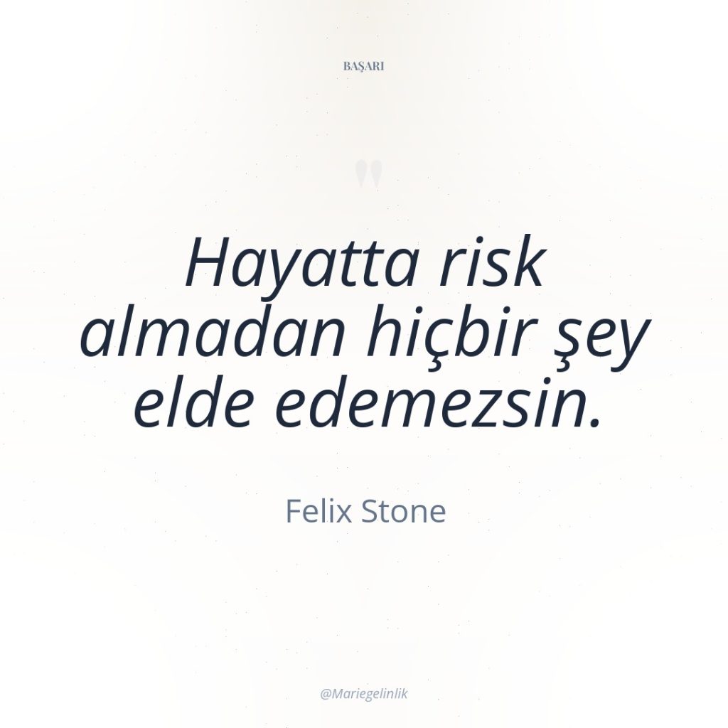 Hayatta risk almadan hiçbir şey elde edemezsin.
