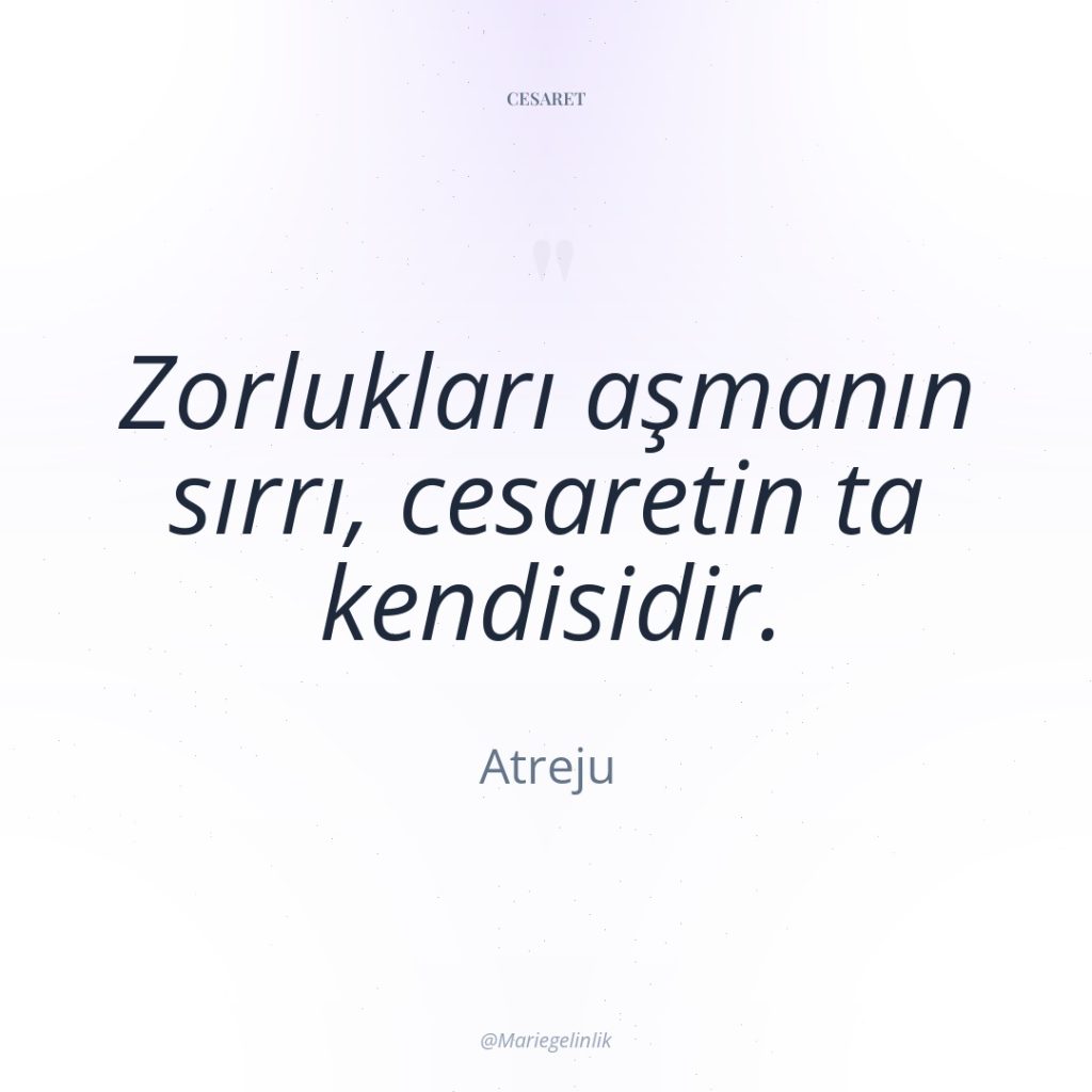 Zorlukları aşmanın sırrı, cesaretin ta kendisidir.