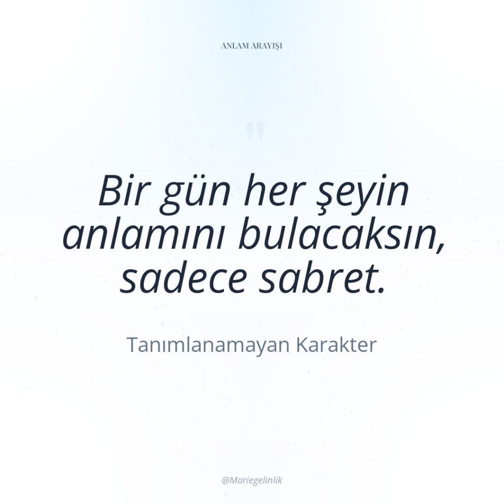 Bir gün her şeyin anlamını bulacaksın, sadece sabret.
