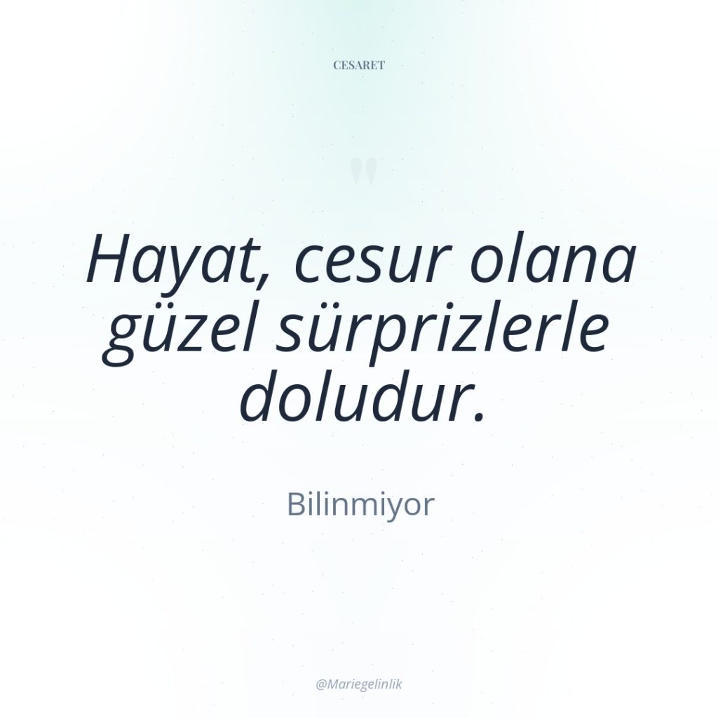 Hayat, cesur olana güzel sürprizlerle doludur.