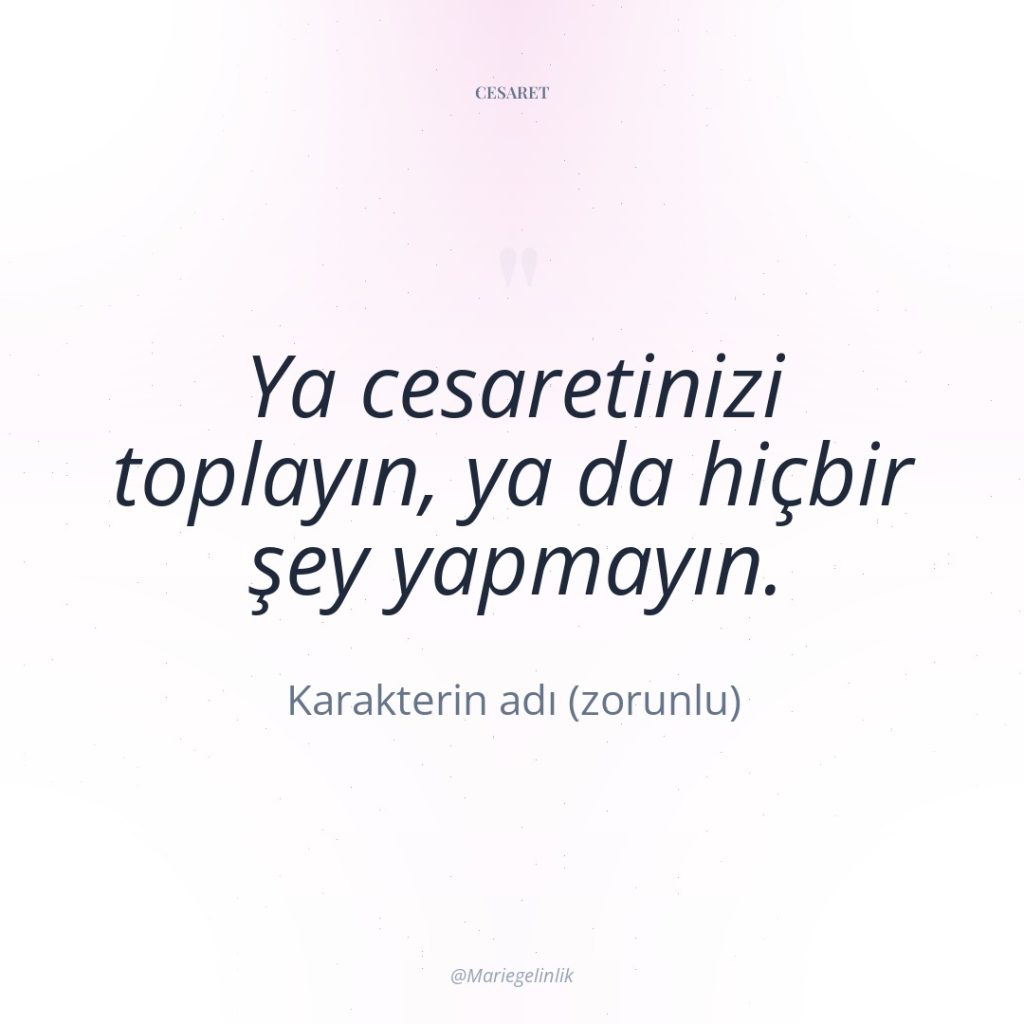 Ya cesaretinizi toplayın, ya da hiçbir şey yapmayın.