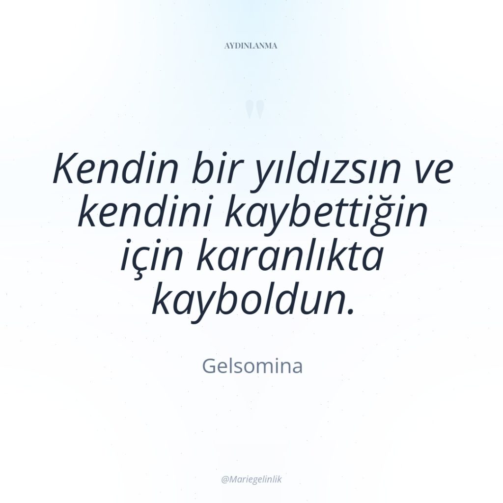 Kendin bir yıldızsın ve kendini kaybettiğin için karanlıkta kayboldun.