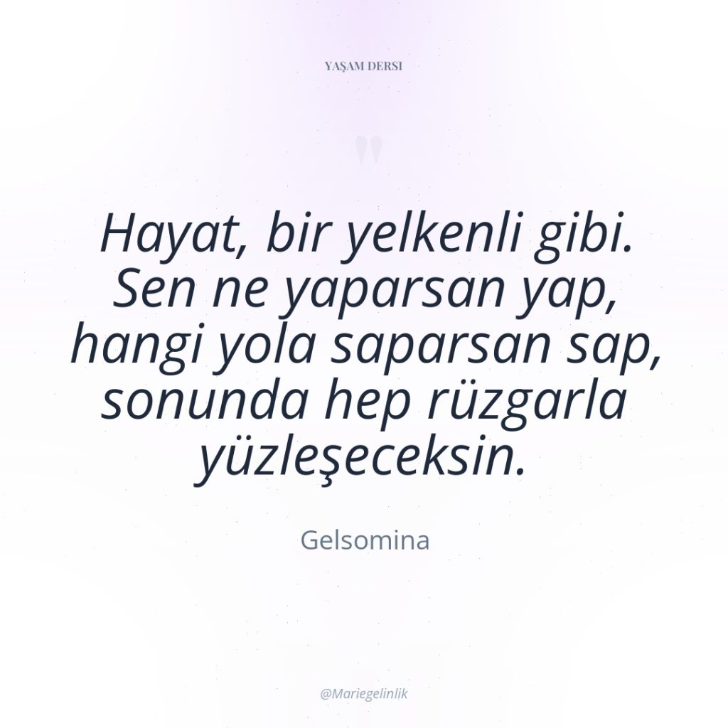 Hayat, bir yelkenli gibi. Sen ne yaparsan yap, hangi yola…