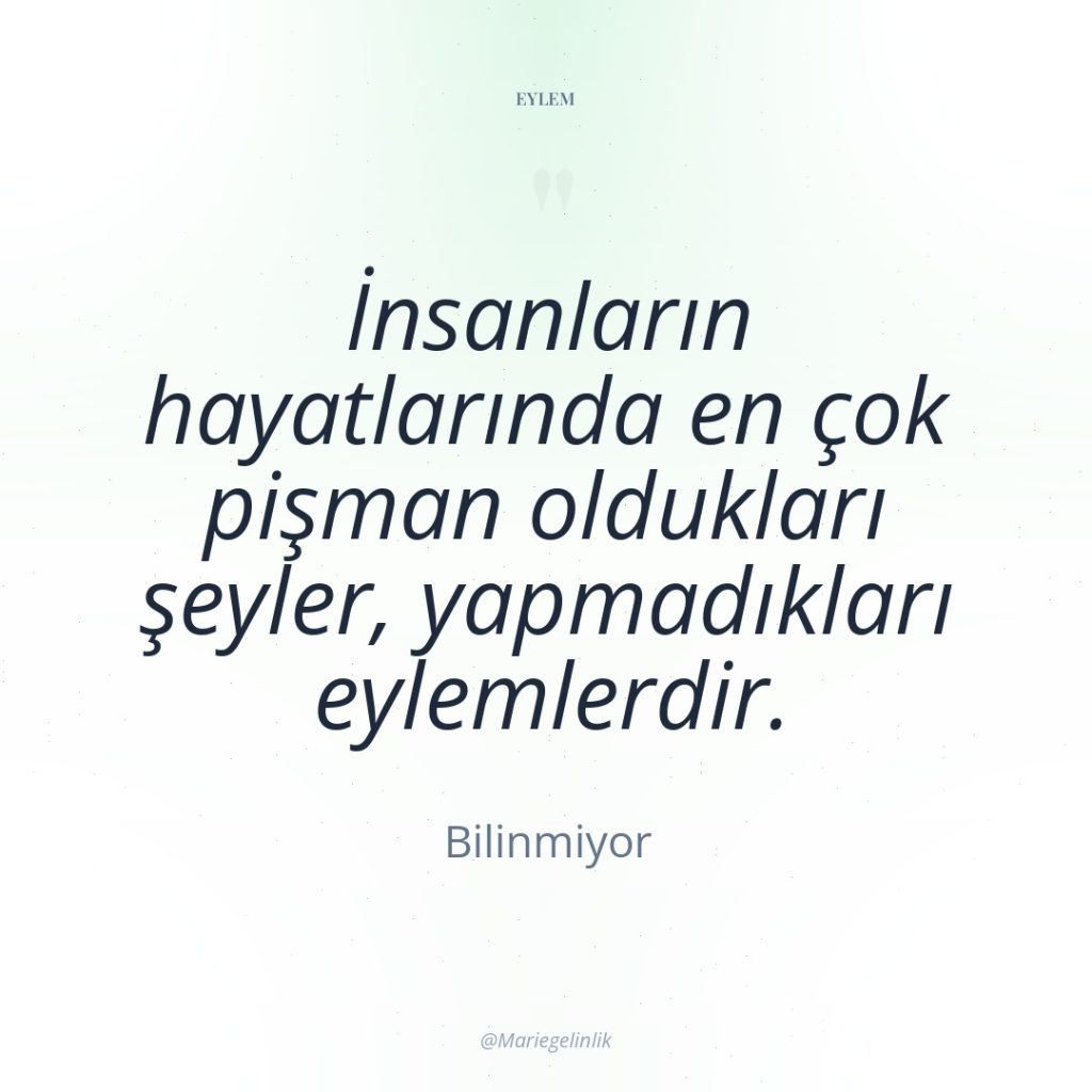 İnsanların hayatlarında en çok pişman oldukları şeyler, yapmadıkları eylemlerdir.