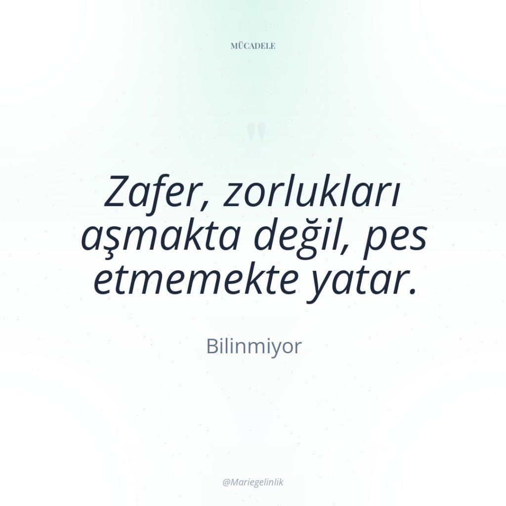 Zafer, zorlukları aşmakta değil, pes etmemekte yatar.