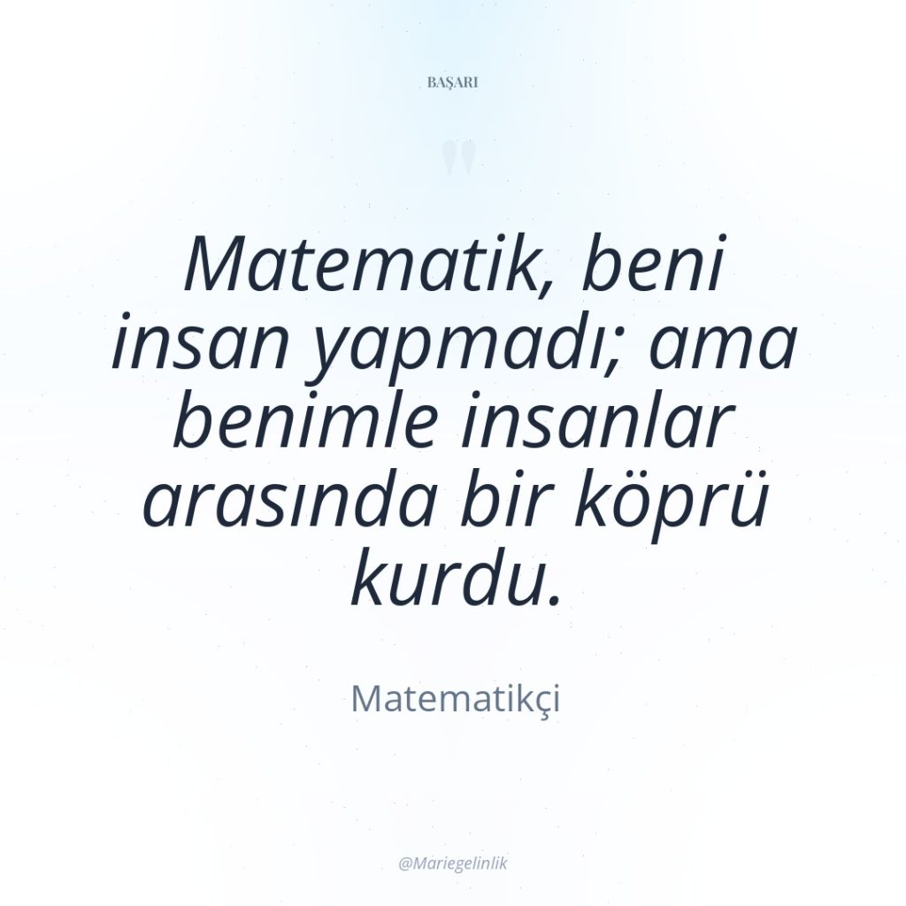 Matematik, beni insan yapmadı; ama benimle insanlar arasında bir köprü…