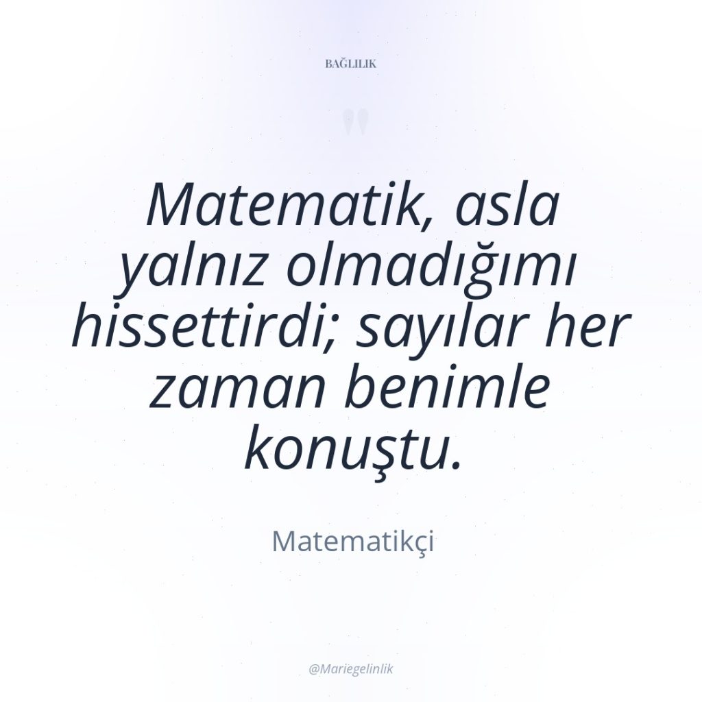 Matematik, asla yalnız olmadığımı hissettirdi; sayılar her zaman benimle konuştu.