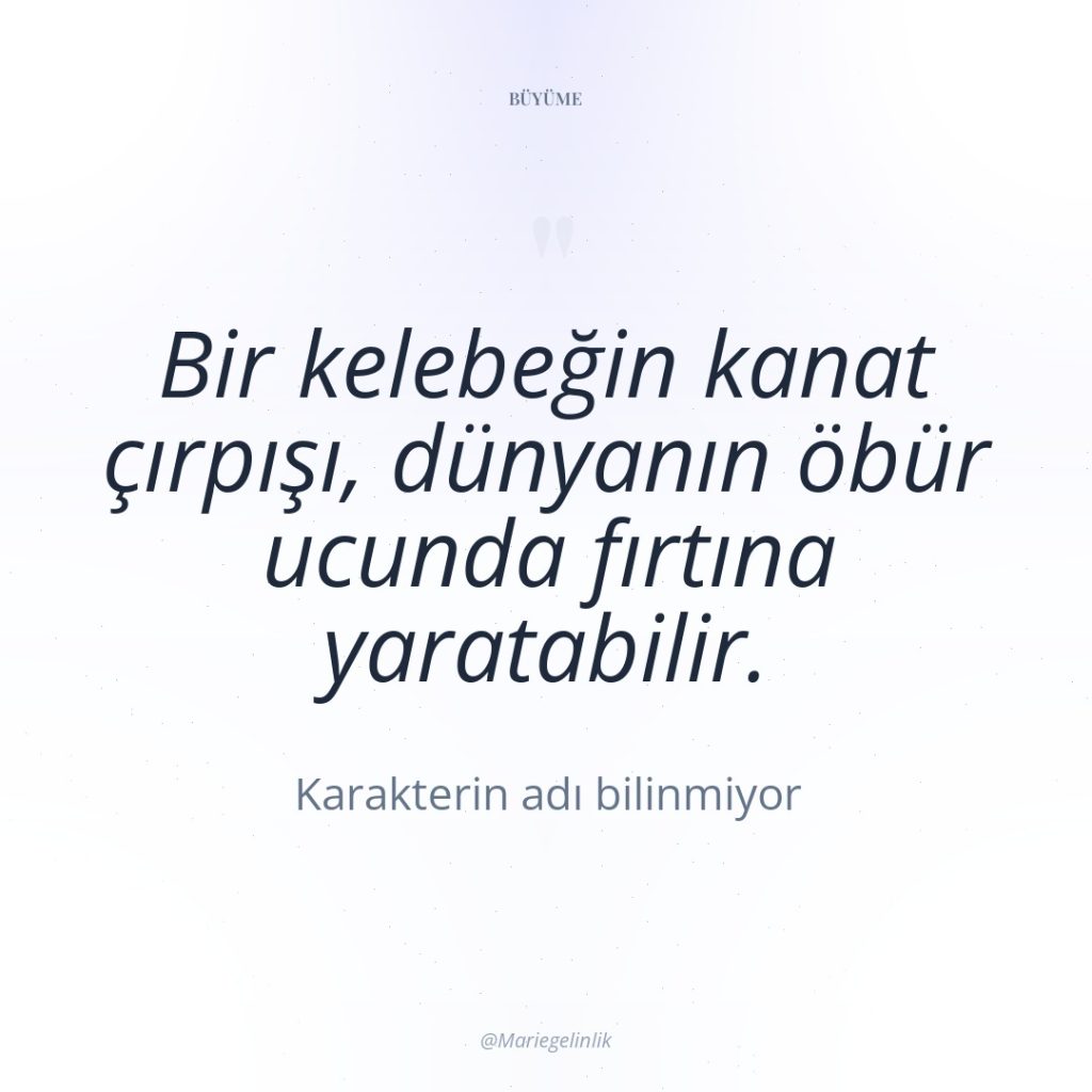 Bir kelebeğin kanat çırpışı, dünyanın öbür ucunda fırtına yaratabilir.