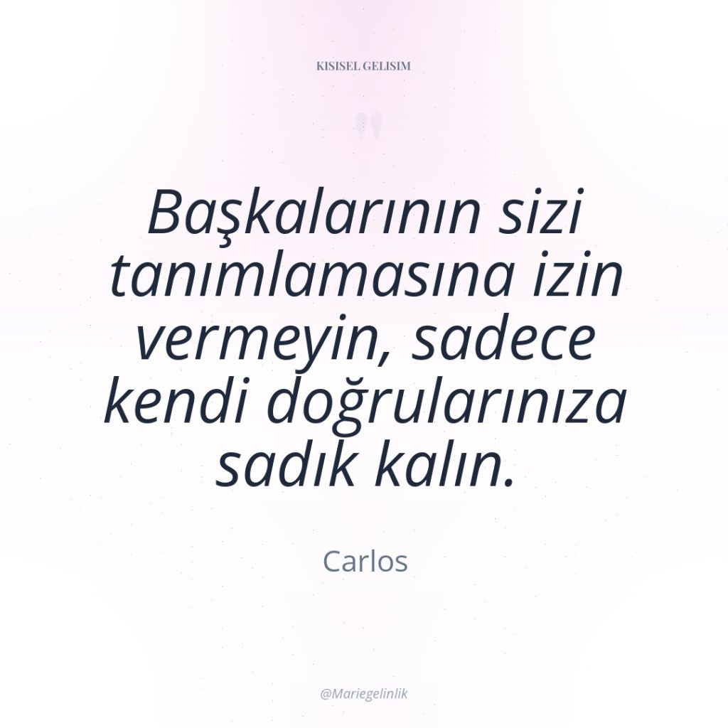 Başkalarının sizi tanımlamasına izin vermeyin, sadece kendi doğrularınıza sadık kalın.