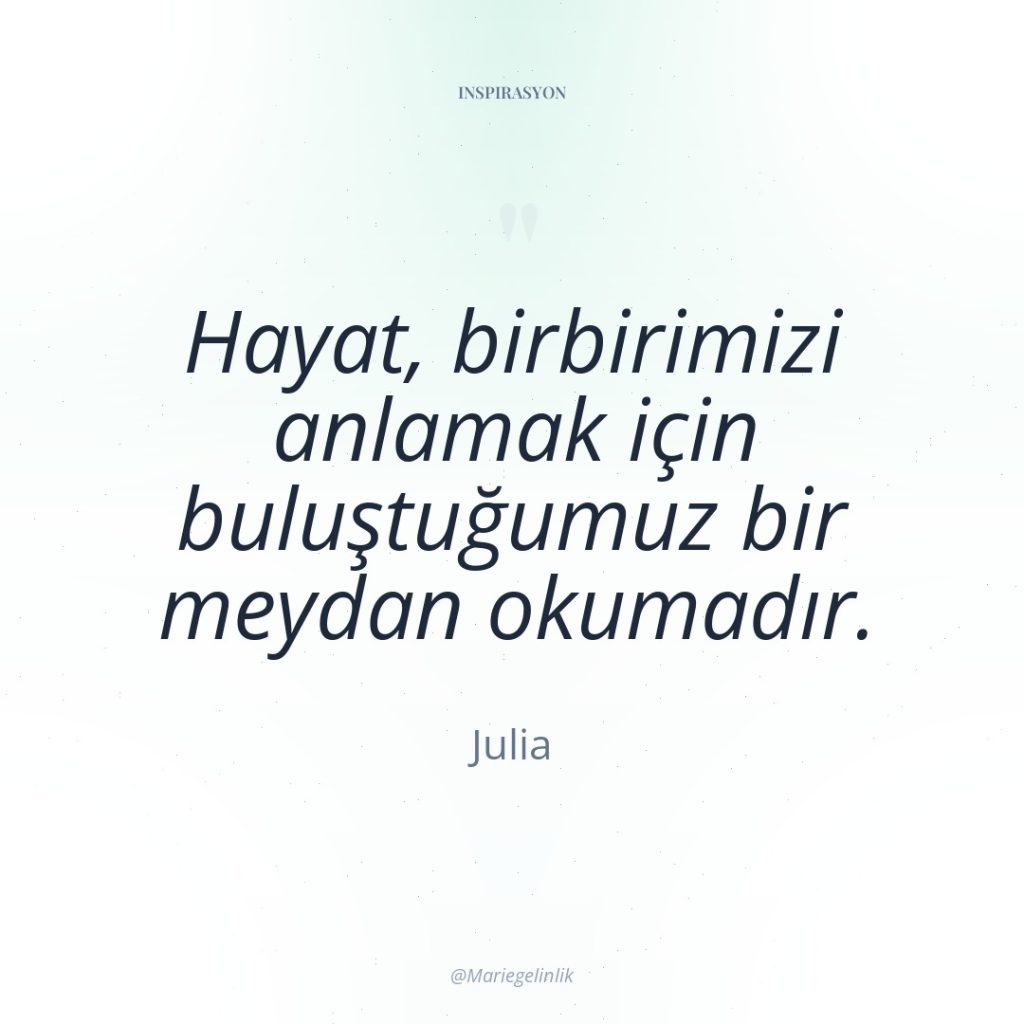 Hayat, birbirimizi anlamak için buluştuğumuz bir meydan okumadır.