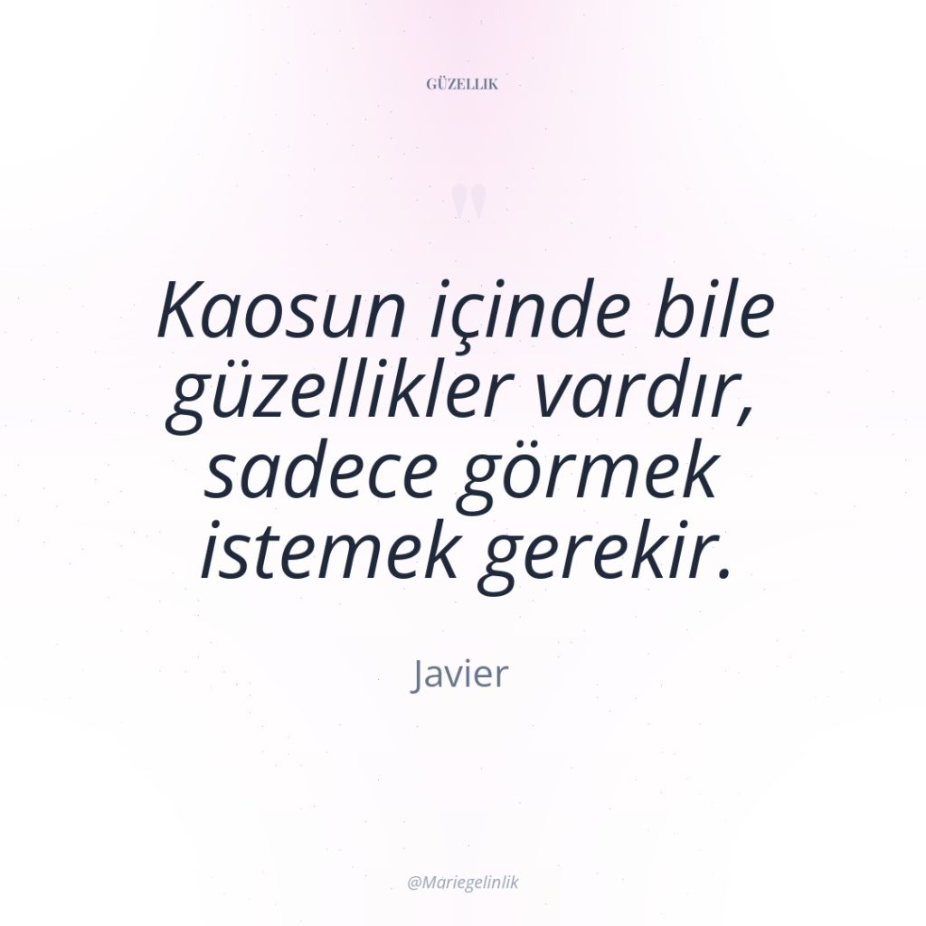 Kaosun içinde bile güzellikler vardır, sadece görmek istemek gerekir.