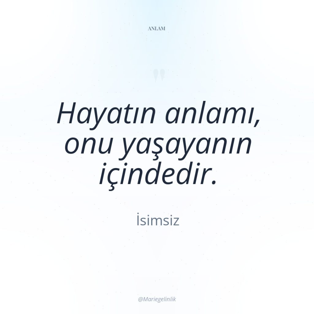 Hayatın anlamı, onu yaşayanın içindedir.