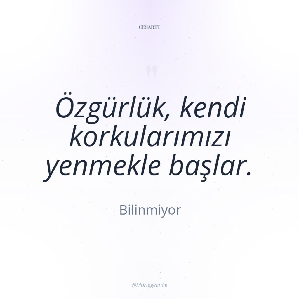 Özgürlük, kendi korkularımızı yenmekle başlar.