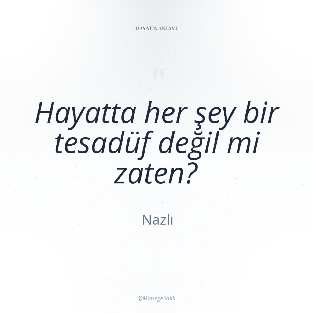 Hayatta her şey bir tesadüf değil mi zaten?