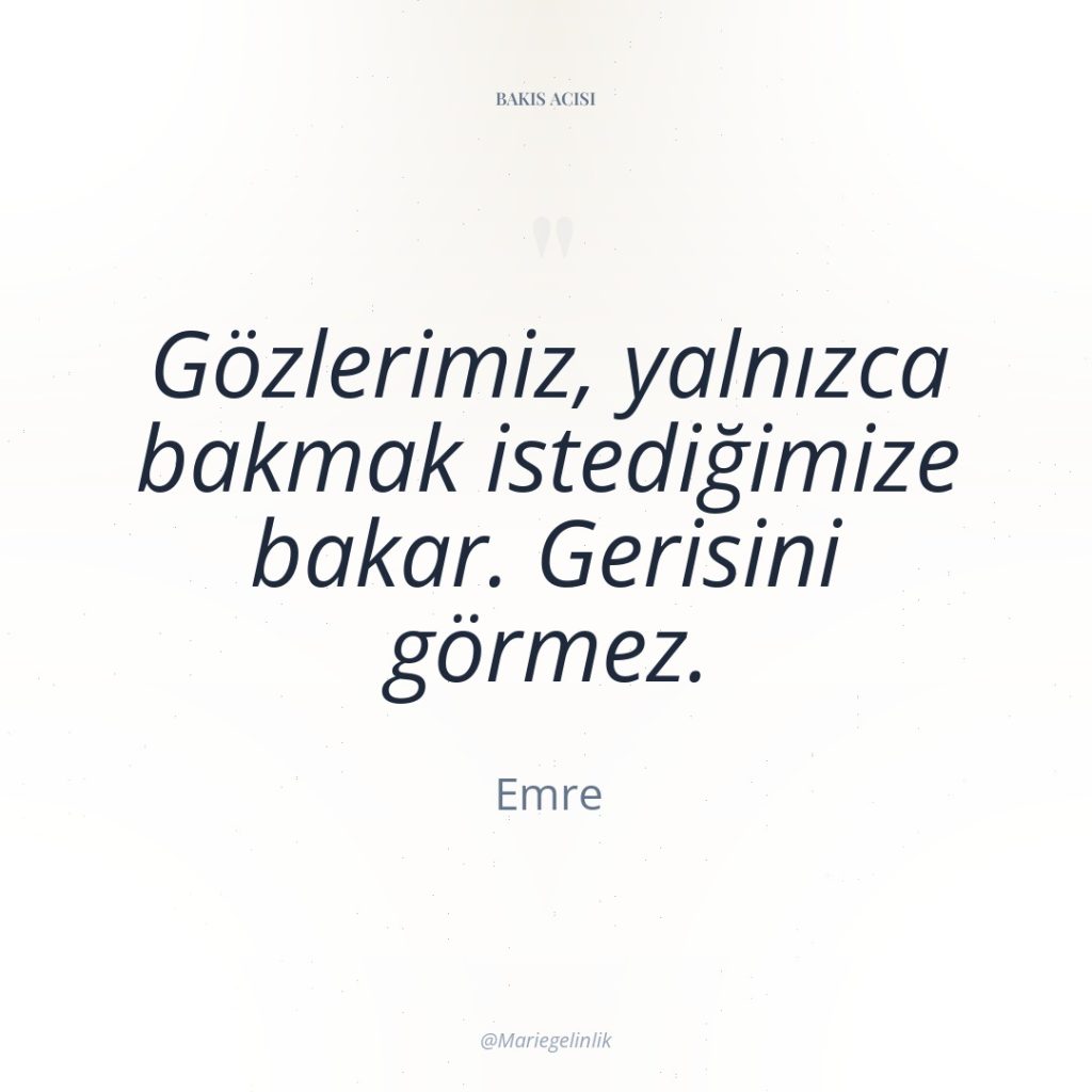 Gözlerimiz, yalnızca bakmak istediğimize bakar. Gerisini görmez.