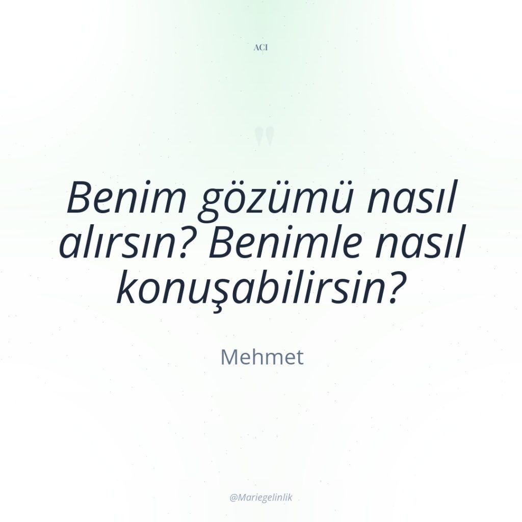 Benim gözümü nasıl alırsın? Benimle nasıl konuşabilirsin?