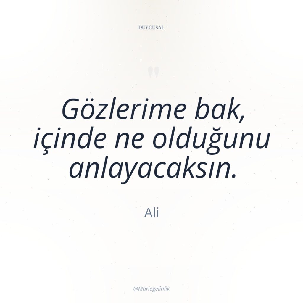 Gözlerime bak, içinde ne olduğunu anlayacaksın.