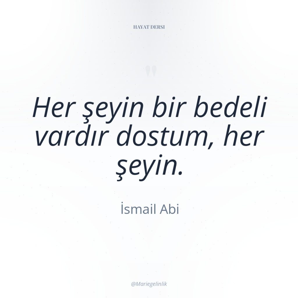 Her şeyin bir bedeli vardır dostum, her şeyin.