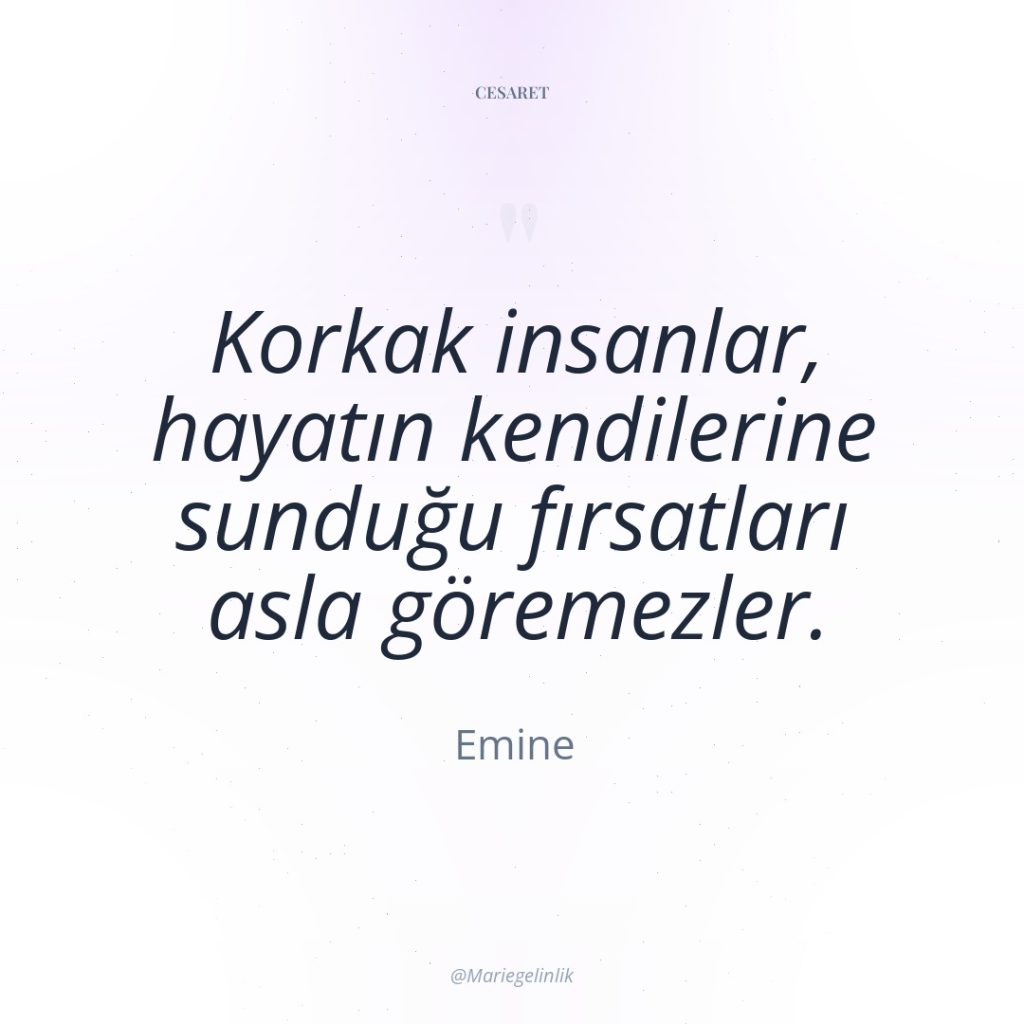 Korkak insanlar, hayatın kendilerine sunduğu fırsatları asla göremezler.