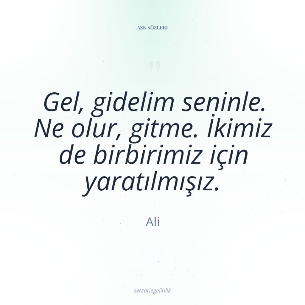 Gel, gidelim seninle. Ne olur, gitme. İkimiz de birbirimiz için…