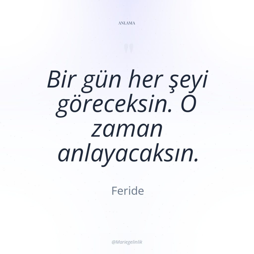 Bir gün her şeyi göreceksin. O zaman anlayacaksın.