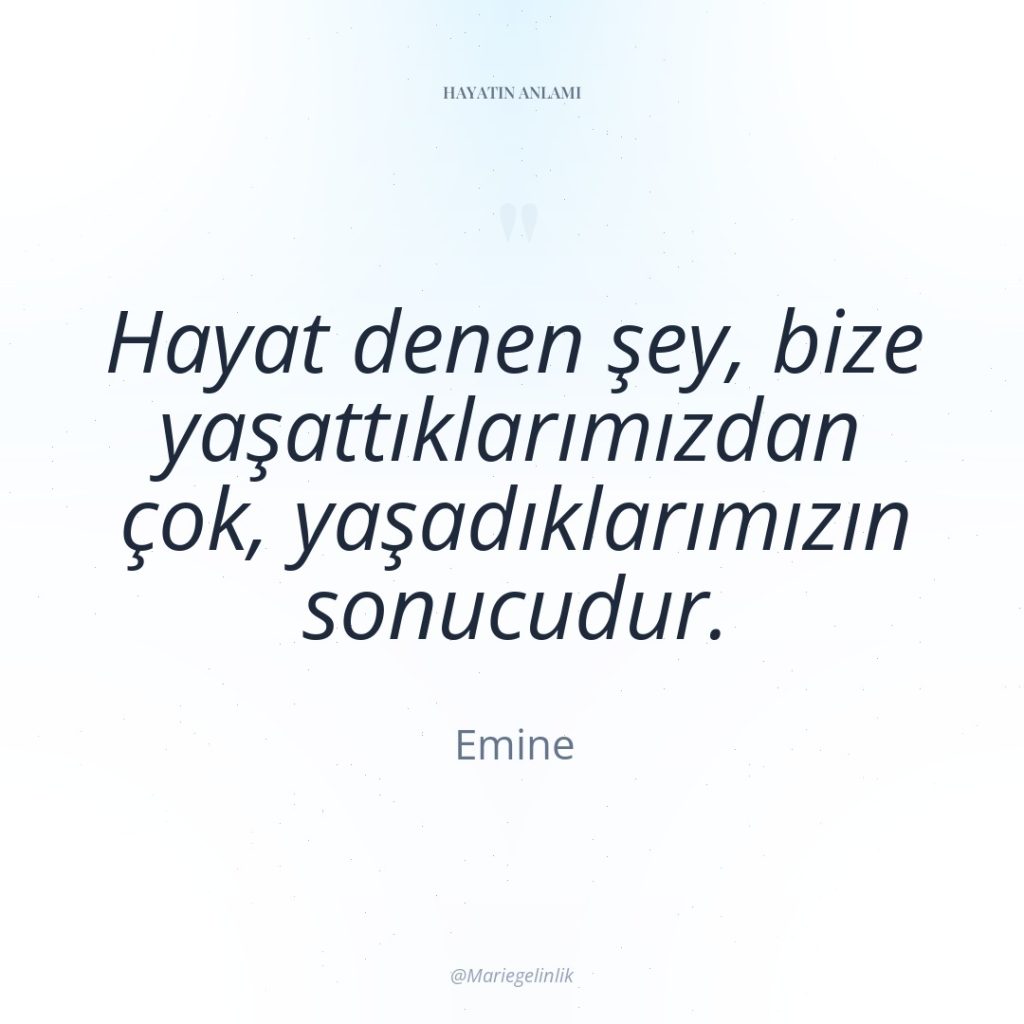 Hayat denen şey, bize yaşattıklarımızdan çok, yaşadıklarımızın sonucudur.