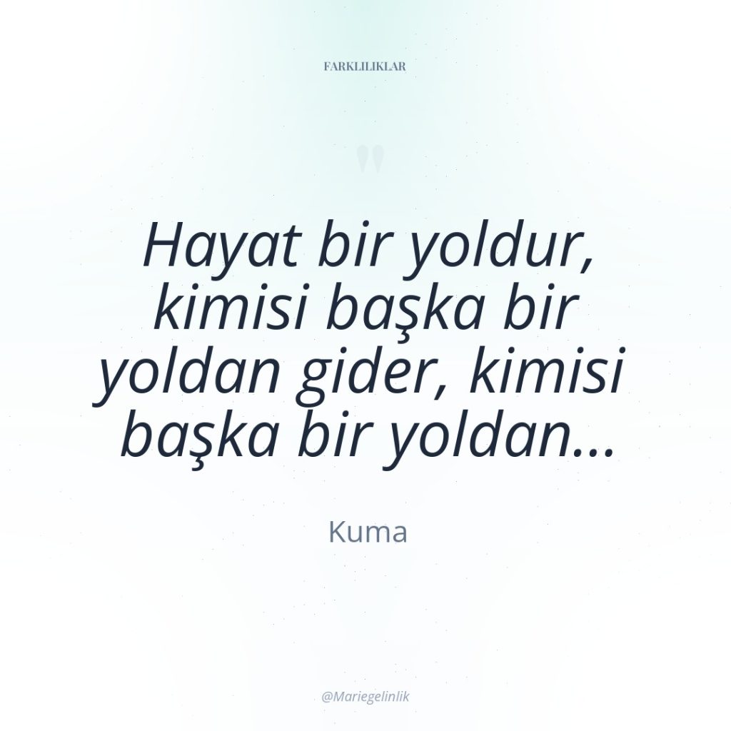 Hayat bir yoldur, kimisi başka bir yoldan gider, kimisi başka…
