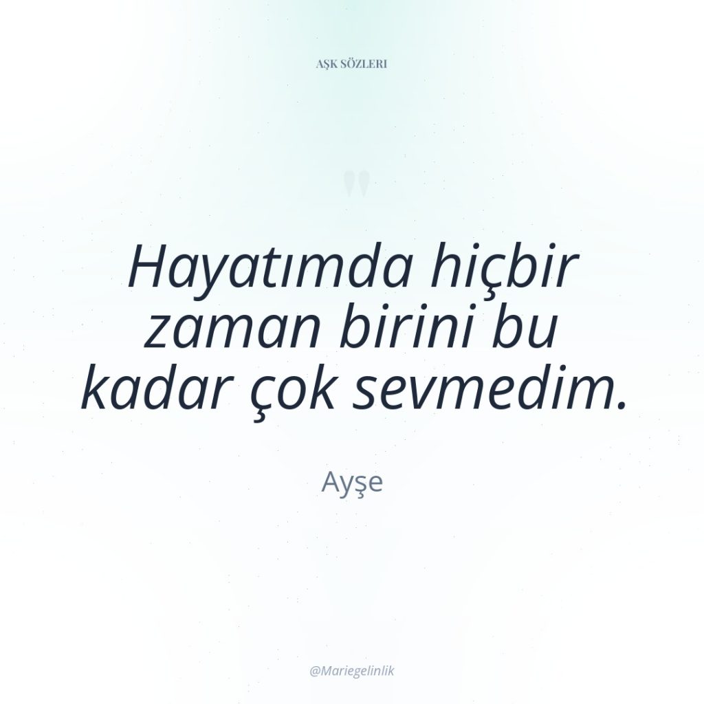 Hayatımda hiçbir zaman birini bu kadar çok sevmedim.