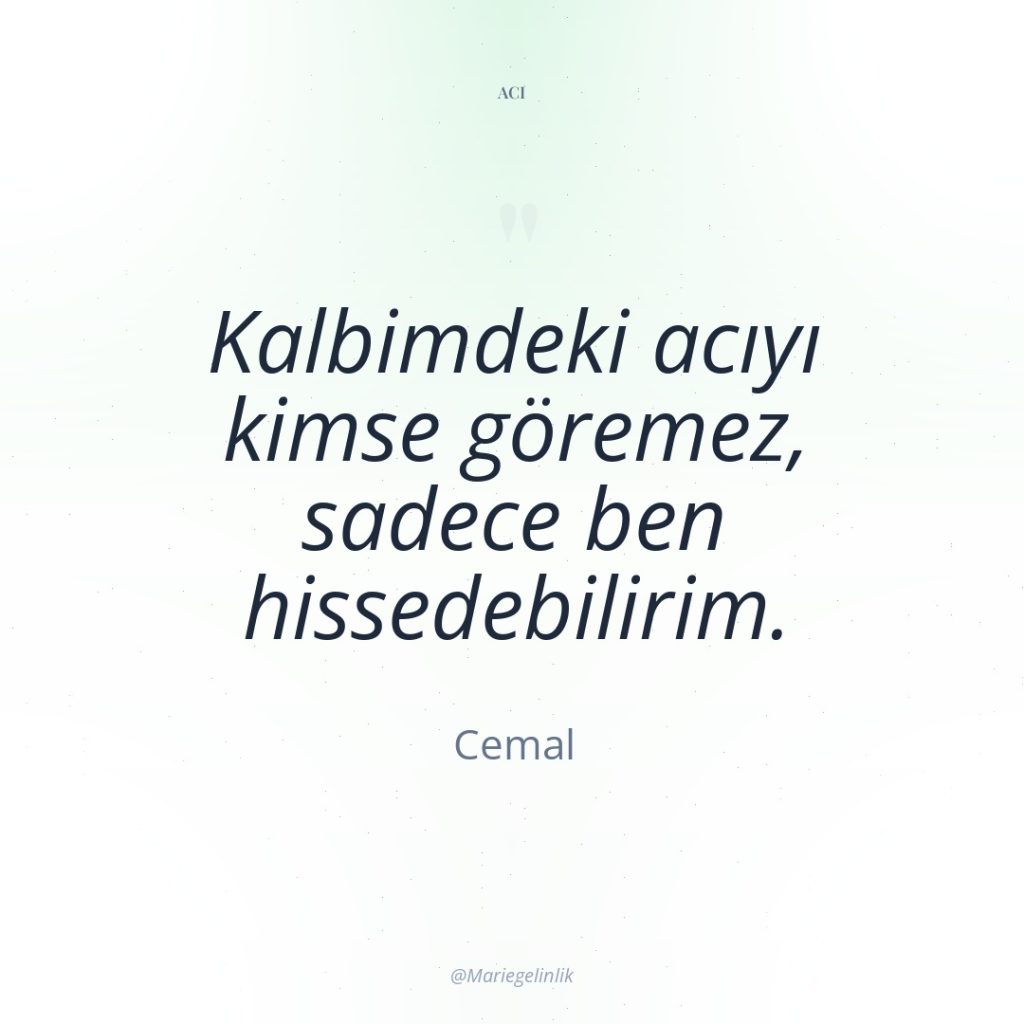 Kalbimdeki acıyı kimse göremez, sadece ben hissedebilirim.