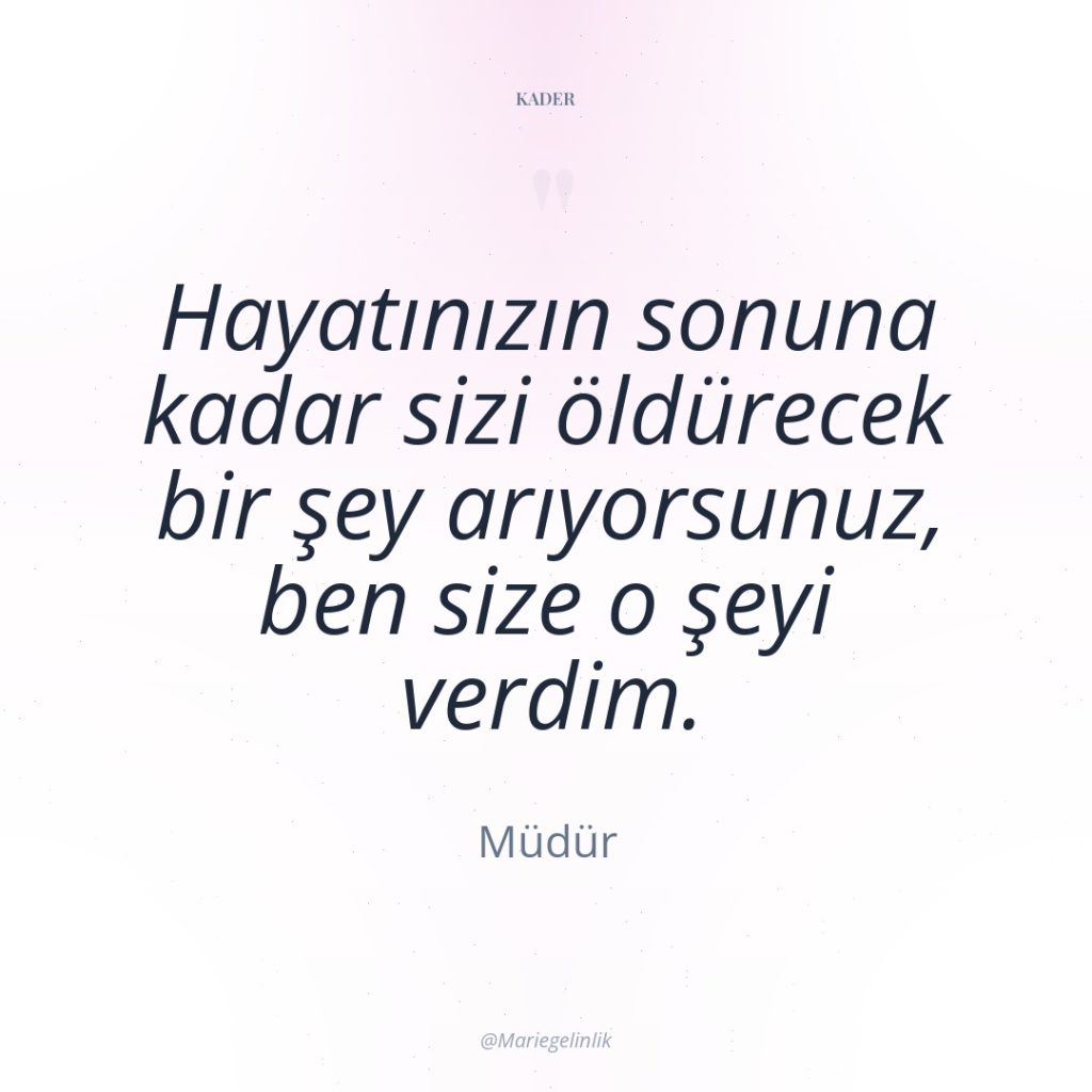 Hayatınızın sonuna kadar sizi öldürecek bir şey arıyorsunuz, ben size…