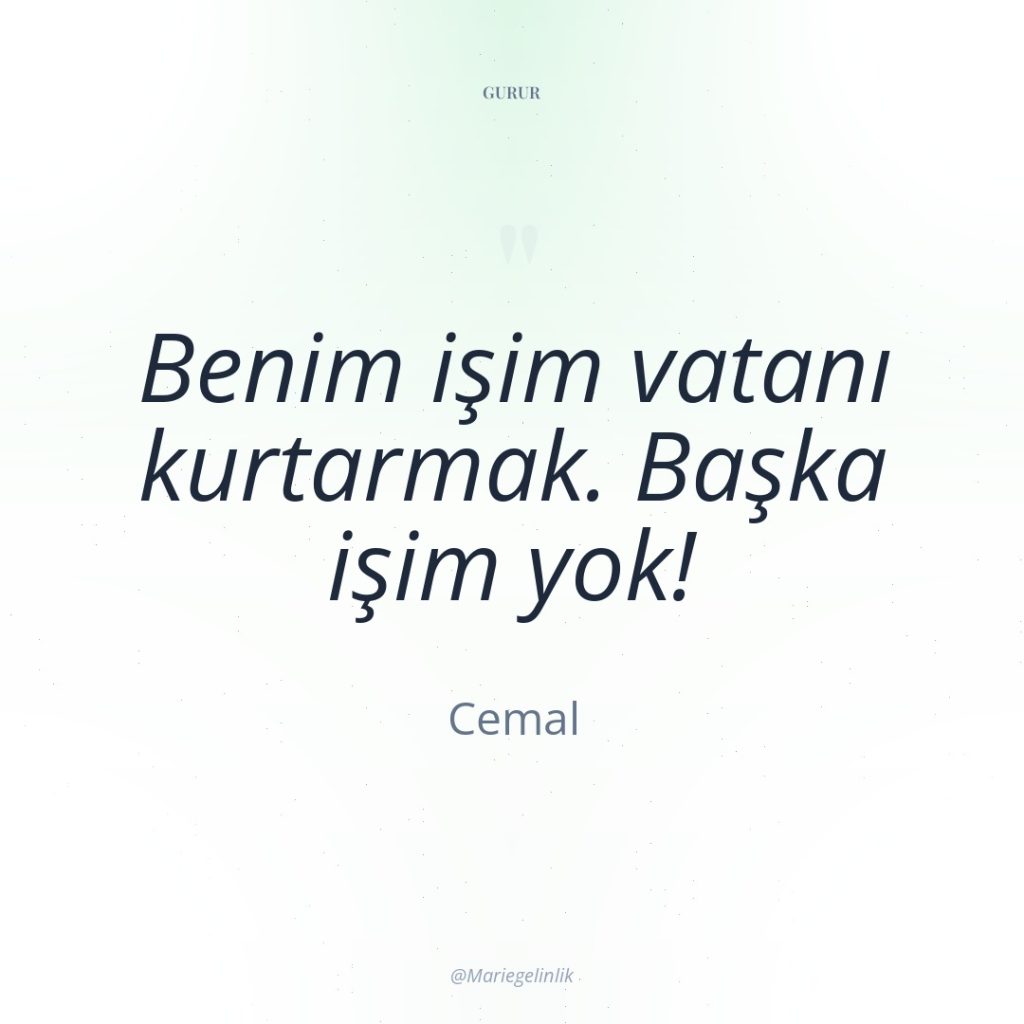 Benim işim vatanı kurtarmak. Başka işim yok!