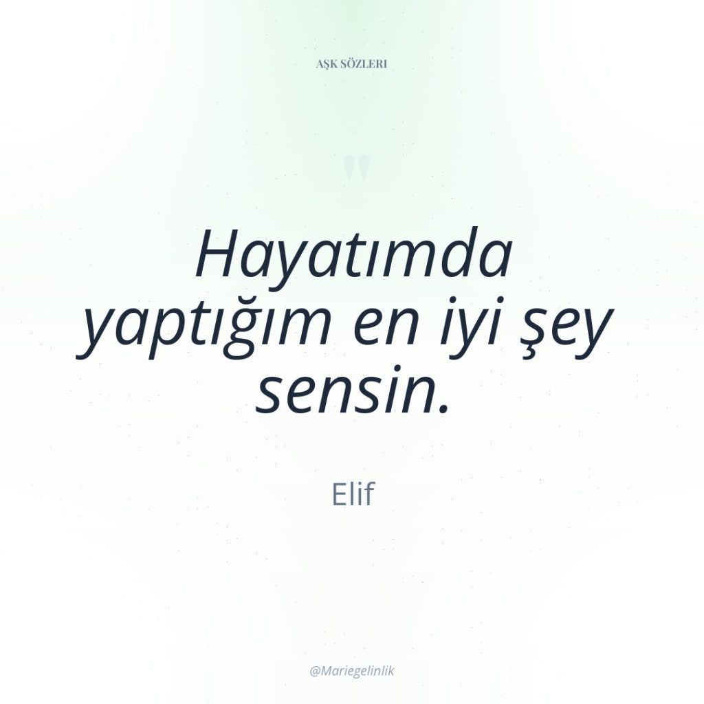 Hayatımda yaptığım en iyi şey sensin.