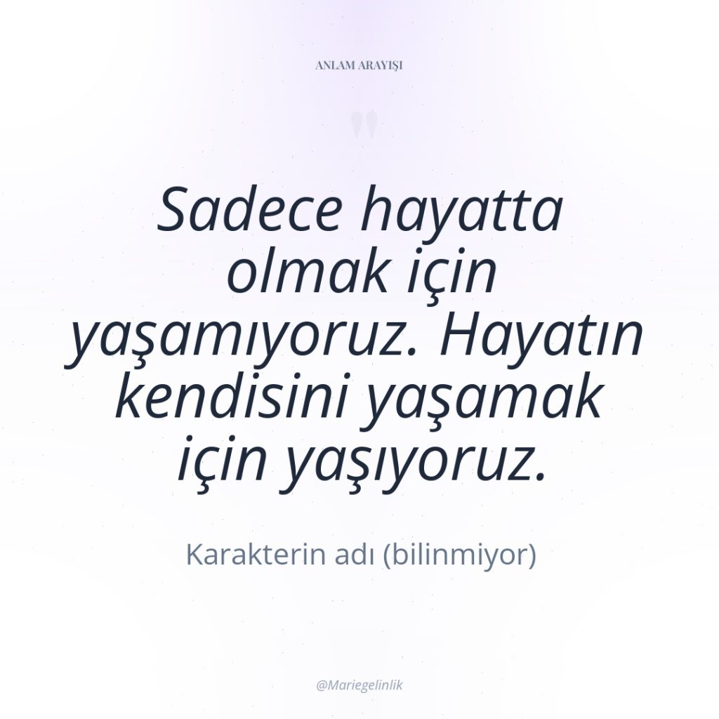 Sadece hayatta olmak için yaşamıyoruz. Hayatın kendisini yaşamak için yaşıyoruz.